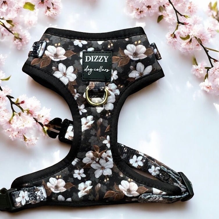 DOG HARNESS Midnight Cherry Blossoms Neck Adjustable Dog Harness