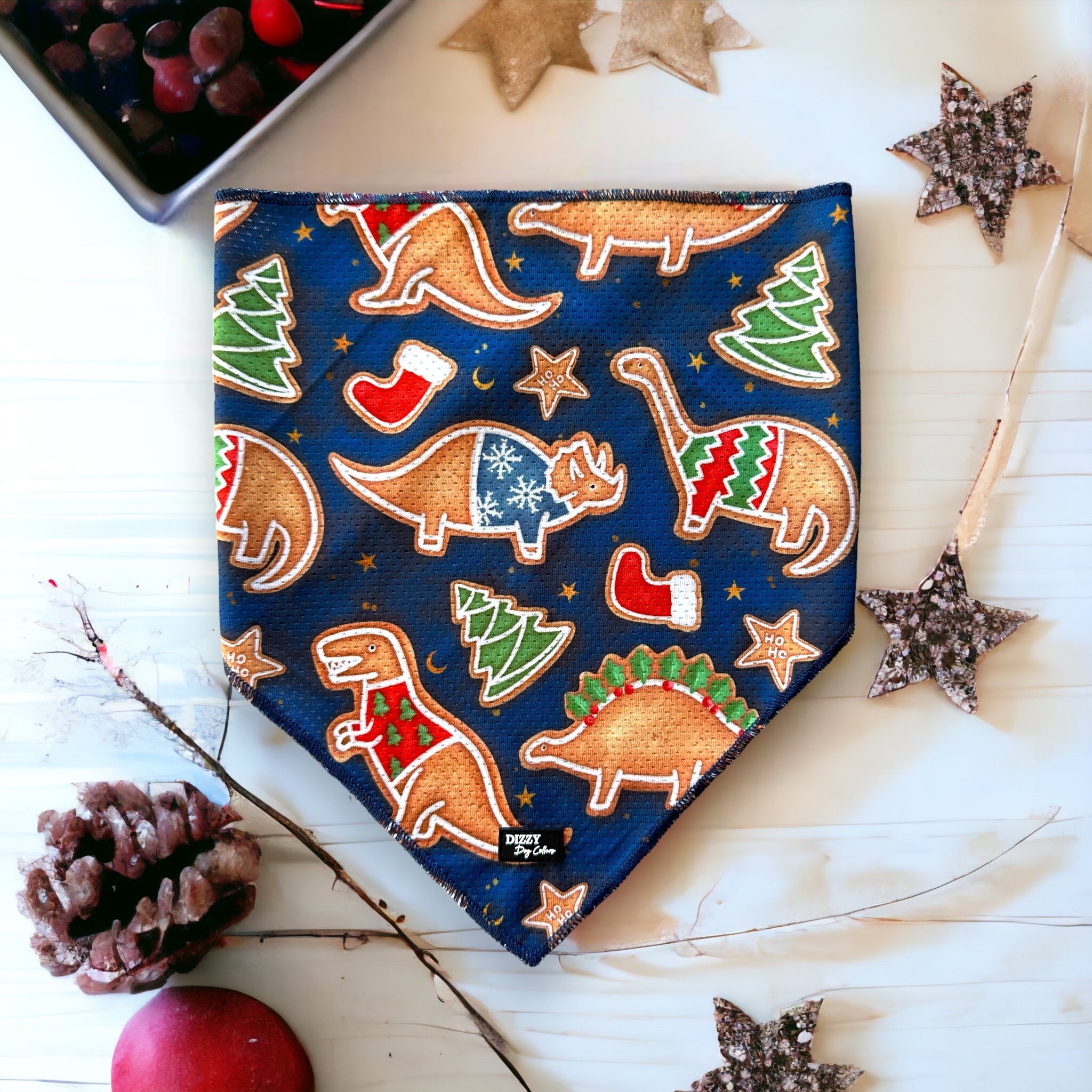 Bandana Tie Up Dog Bandana RAWR Christmas Dinosaurs Dizzy Dog