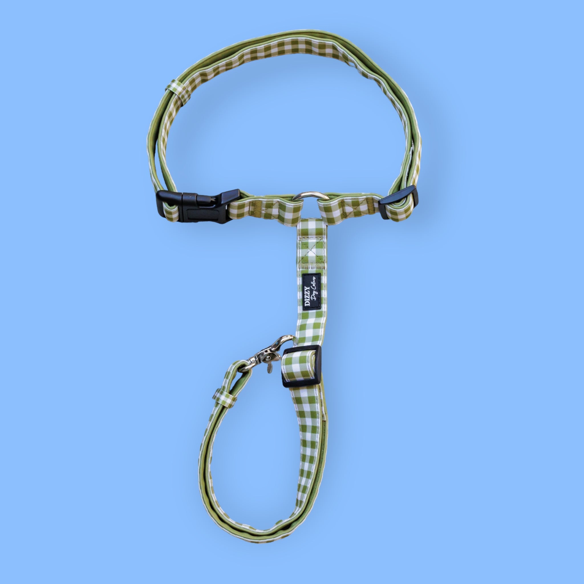 Car Headrest Restraint Olive Gingham Dog Car Restraint Tether