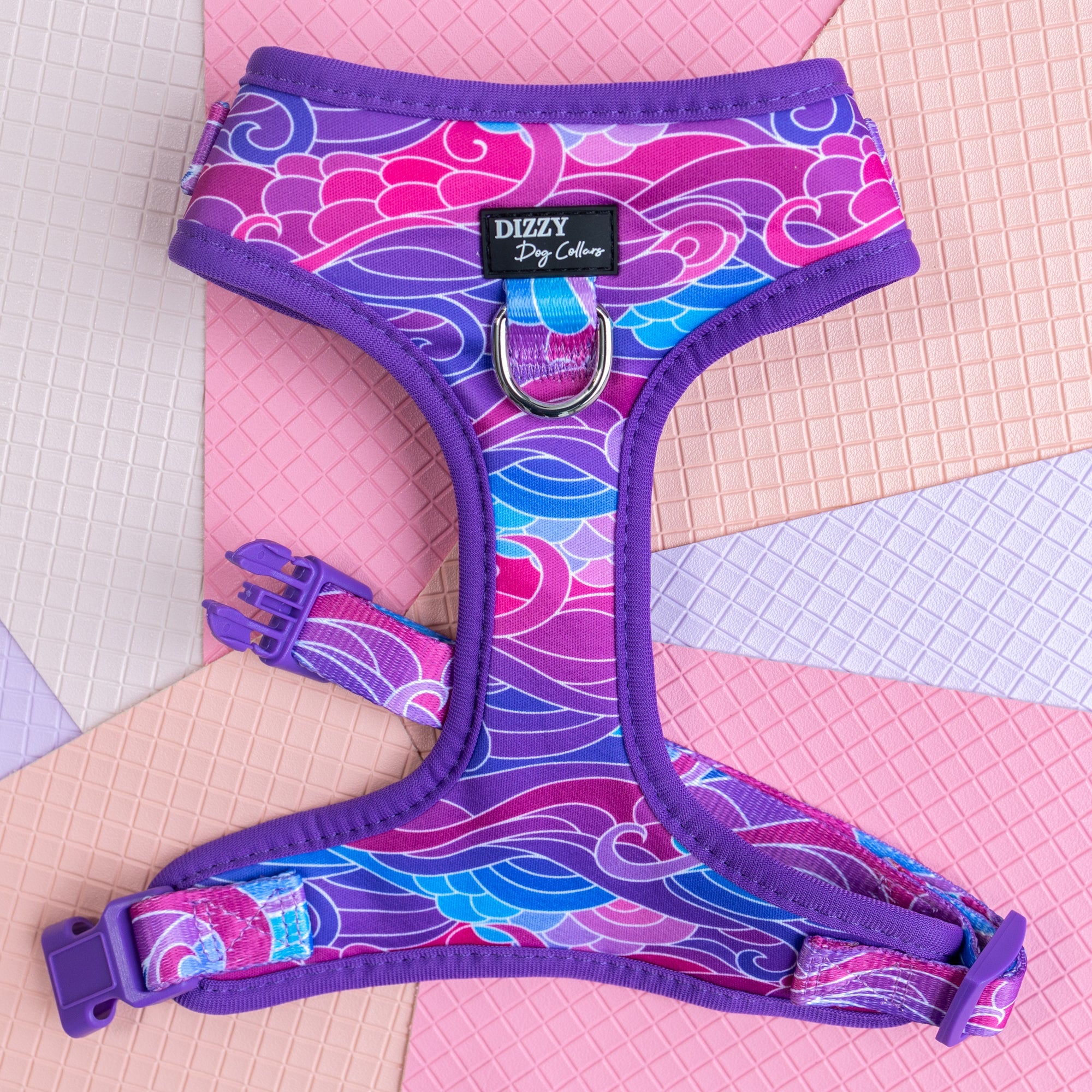 DOG HARNESS The Maggie Purple Waves Neck Adjustable Dog Harness