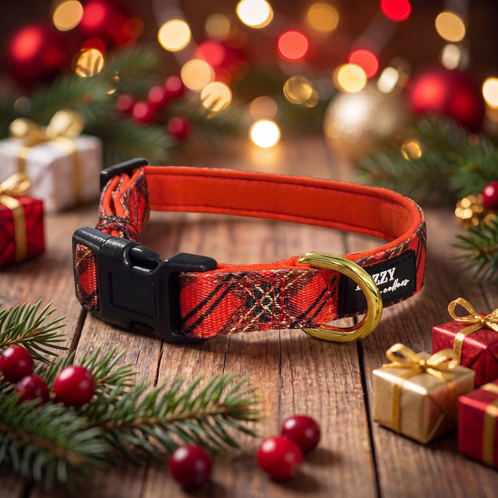 Red and Gold Plaid Dog Collar