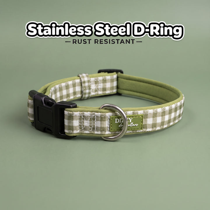 Sage Gingham Dog Collar