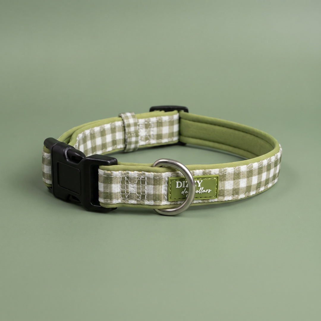Sage Gingham Dog Collar