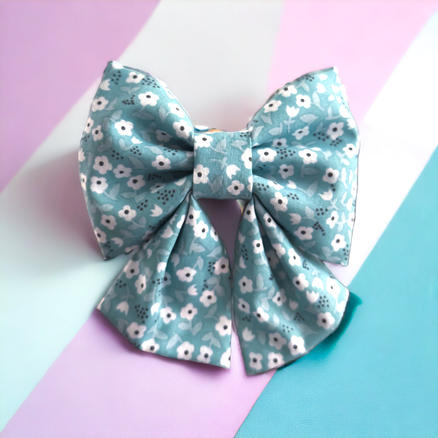 Pretty Teal Floral - Sailor Bow-Dizzy Dog Collars