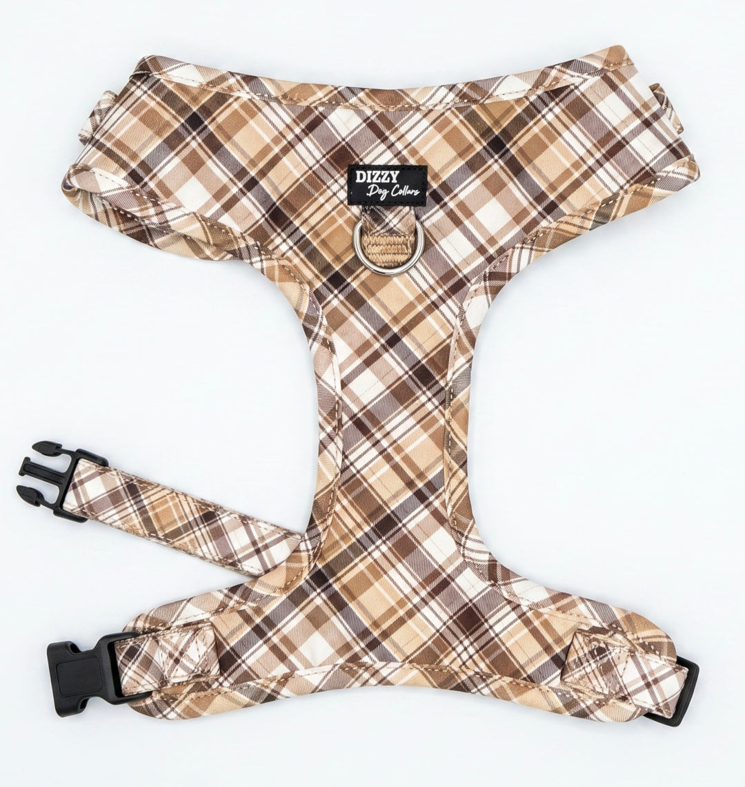 DOG HARNESS | Maplewood: Caramel & Brown Plaid | Neck Adjustable Dog Harness