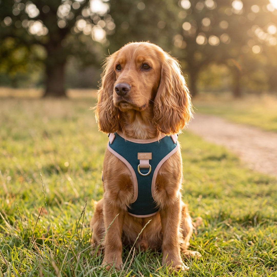 The Cove Adjustable Dog Harness | Teal & Sand | Stainless Steel D-Rings