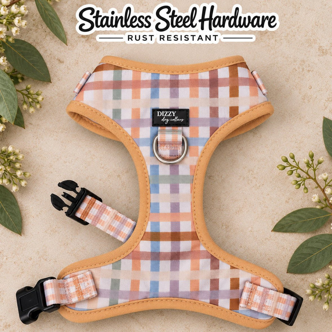 DOG HARNESS | Vintage Gingham | Neck Adjustable & Stainless Steel