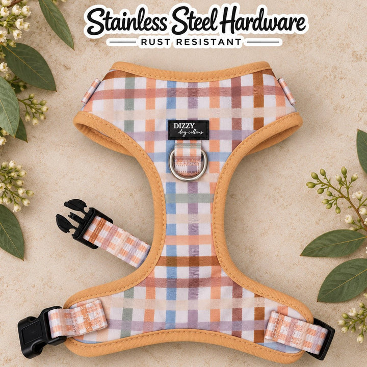 DOG HARNESS | Vintage Gingham | Neck Adjustable & Stainless Steel