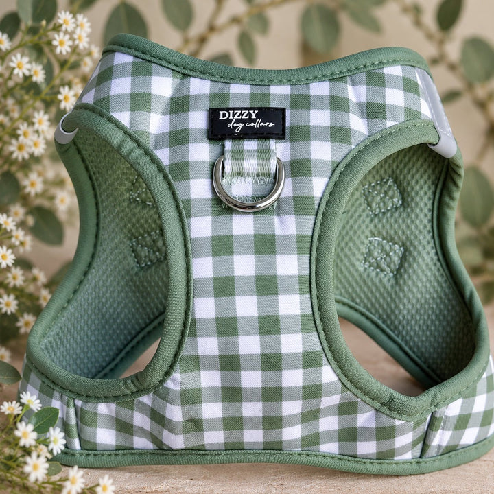 Sage Gingham Step In Dog Harness: No Pull Harness For XS to Medium Dogs & Cats | Sage Gingham