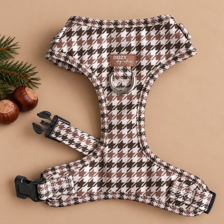 DOG HARNESS | Chestnut Tweed | Neck Adjustable Dog Harness