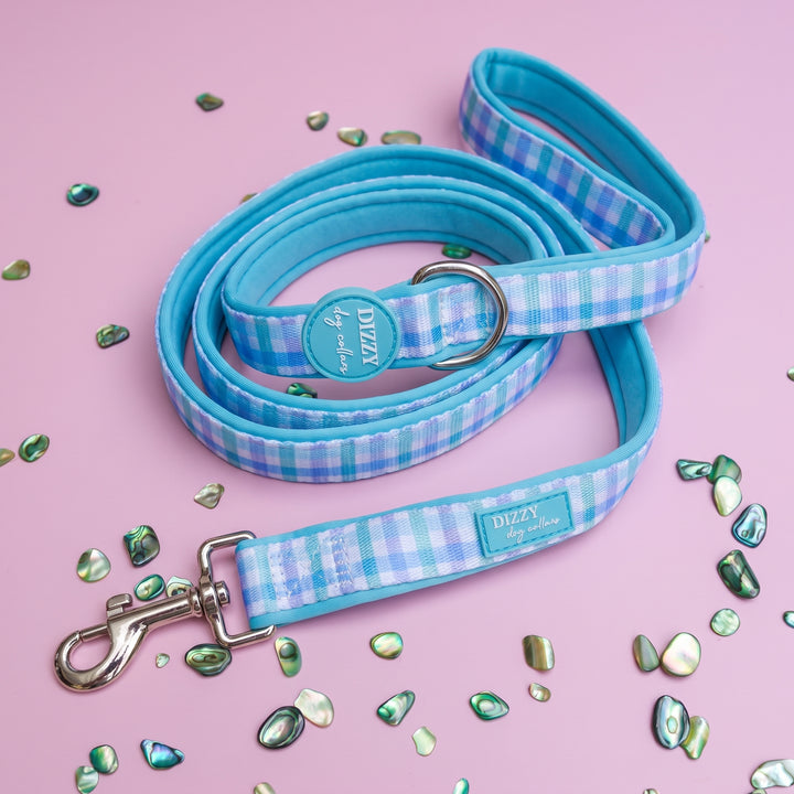 Breezy Blue Gingham Dog Leash | Fully Padded Leash