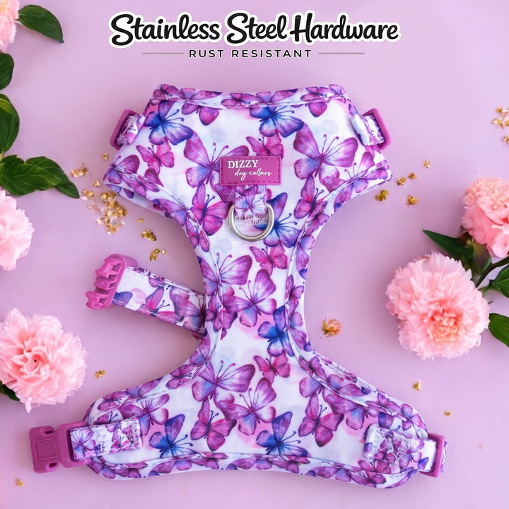 DOG HARNESS | Candy Sky Butterfly - Pink Butterflies | Neck Adjustable Dog Harness