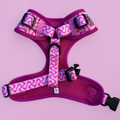 DOG HARNESS | Pink Swirls | Neck Adjustable Dog Harness-BFF-Dizzy Dog Collars