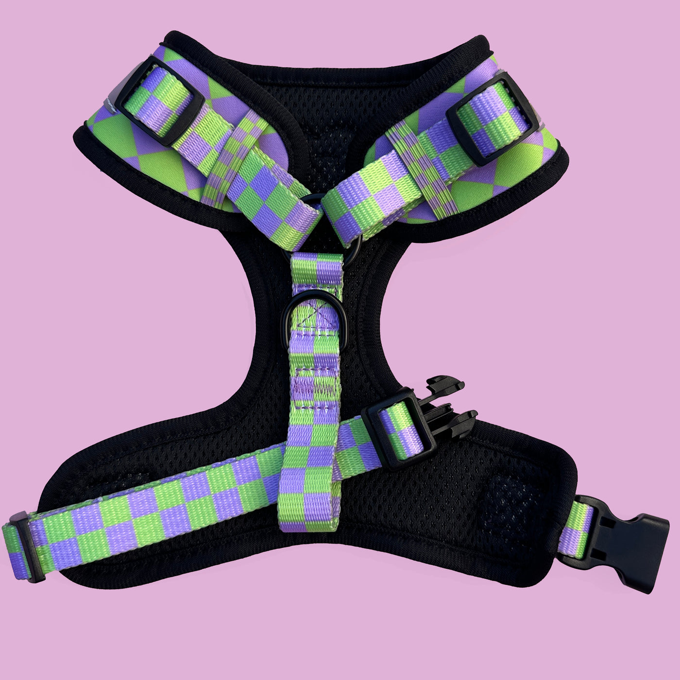 DOG HARNESS |Lilac and Green Checkers | Neck Adjustable Dog Harness-BFF-Dizzy Dog Collars