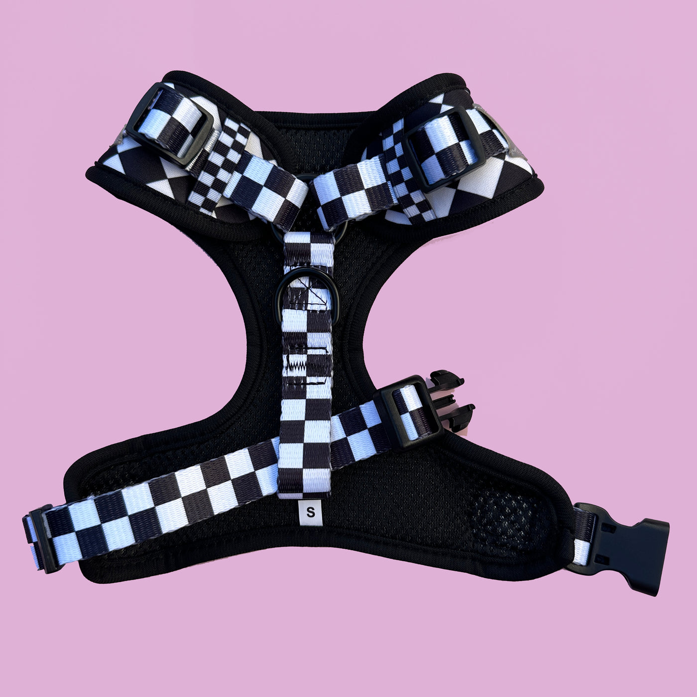 DOG HARNESS |Black and White Checkers | Neck Adjustable Dog Harness-BFF-Dizzy Dog Collars