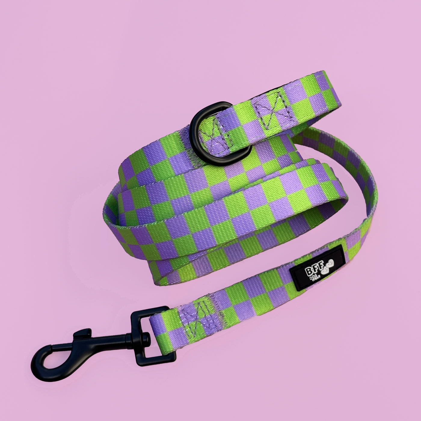 Lilac and Green Checkers | Dog Leash-BFF-Dizzy Dog Collars