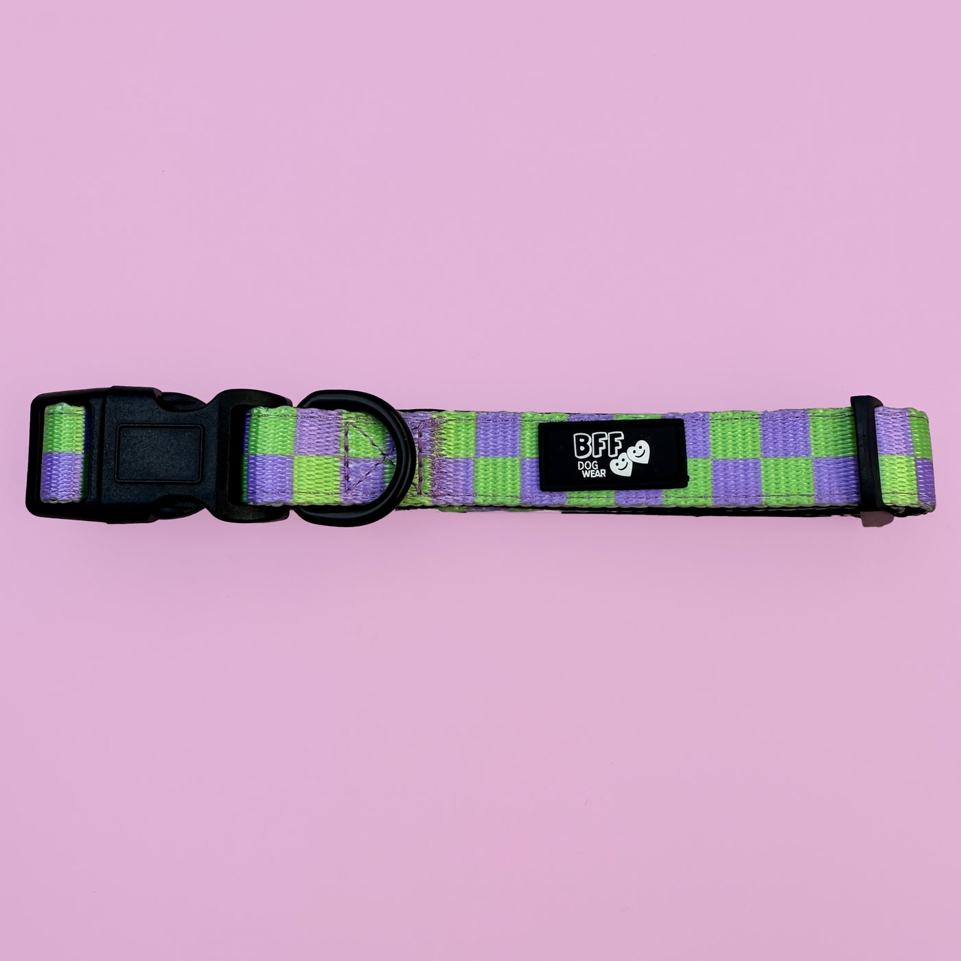 Lilac and Green Checkers | Neoprene Dog Collar-BFF-Dizzy Dog Collars