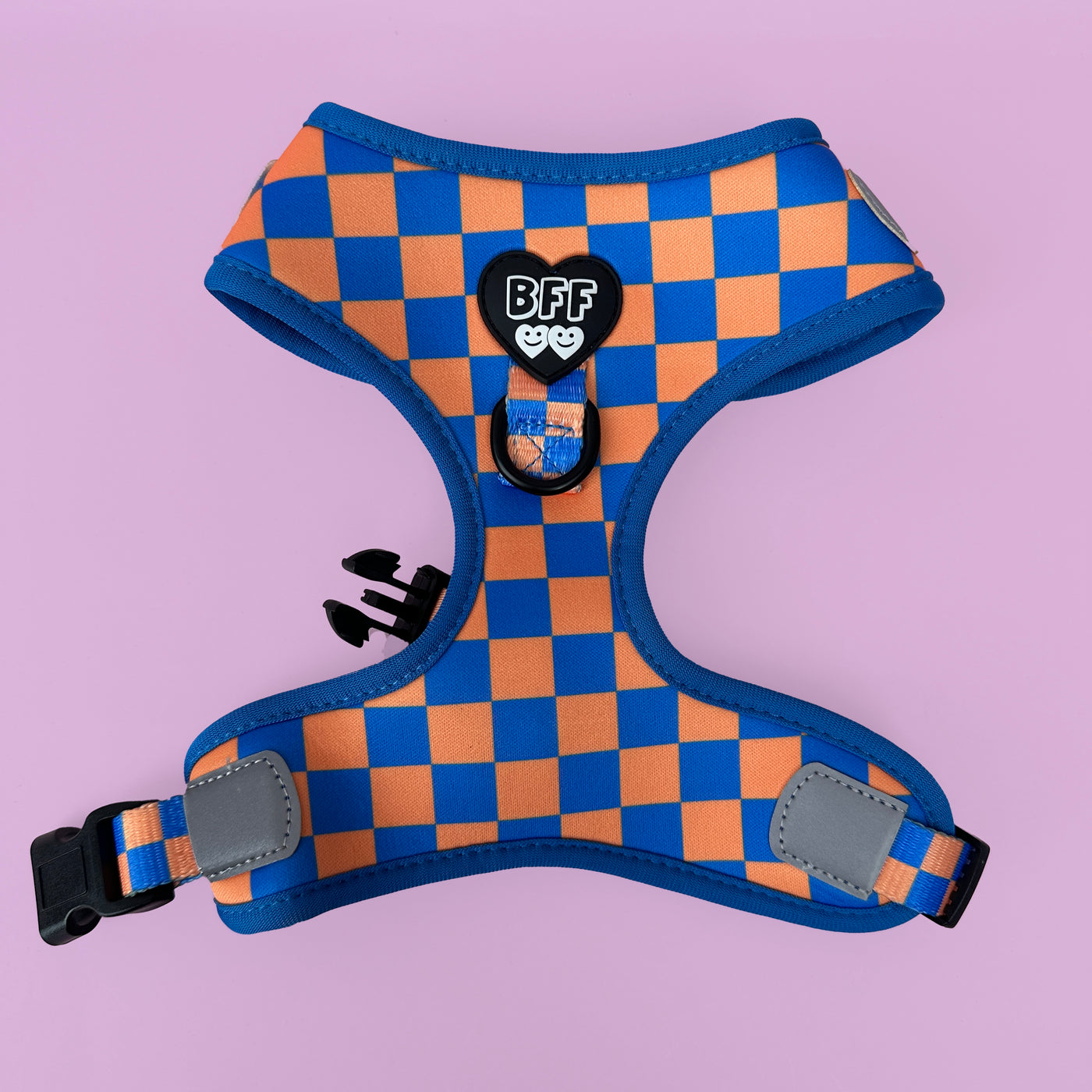 DOG HARNESS | Orange and Blue Checkers | Neck Adjustable Dog Harness-BFF-Dizzy Dog Collars