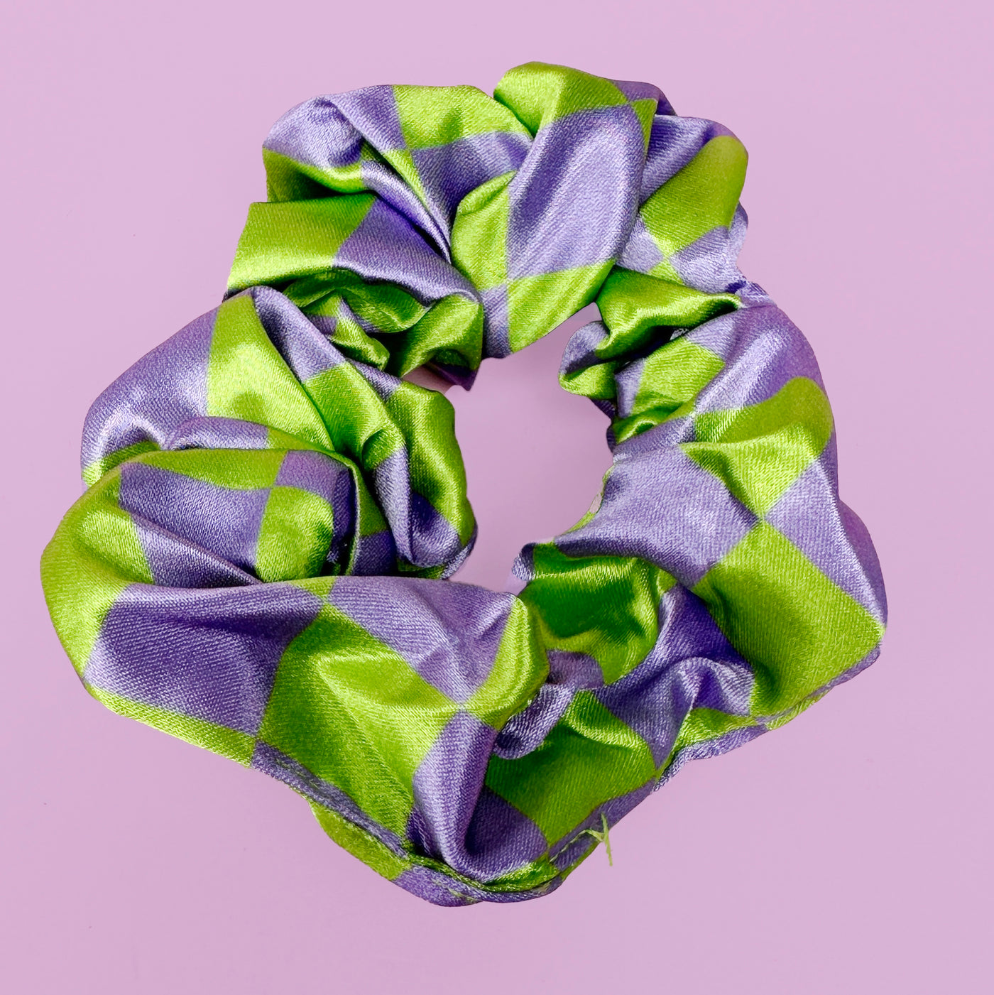 Lilac and Green Checkers | Silk Hair Scrunchie-BFF-Dizzy Dog Collars
