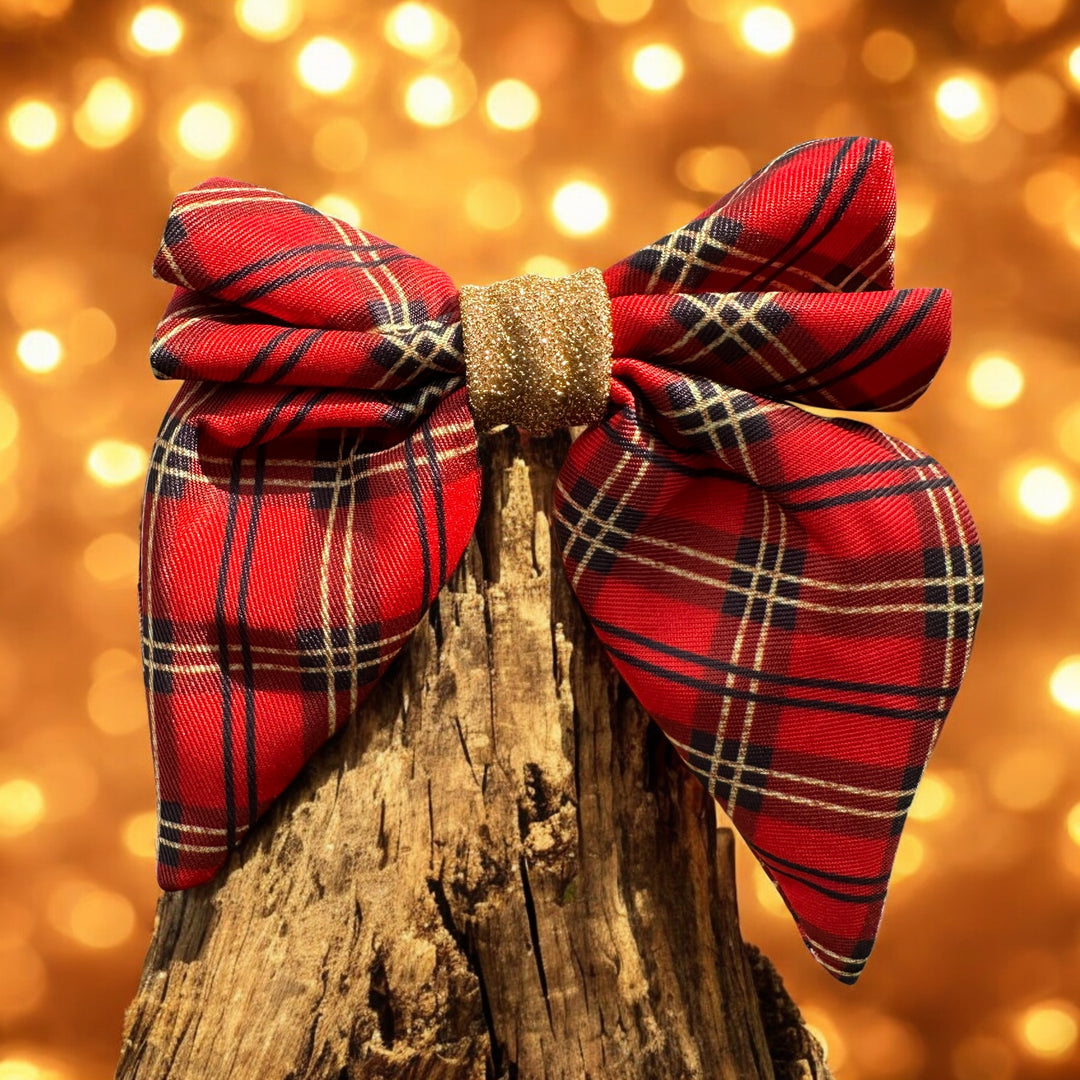 Dog Sailor Bow Tie | Gold & Christmas Plaid