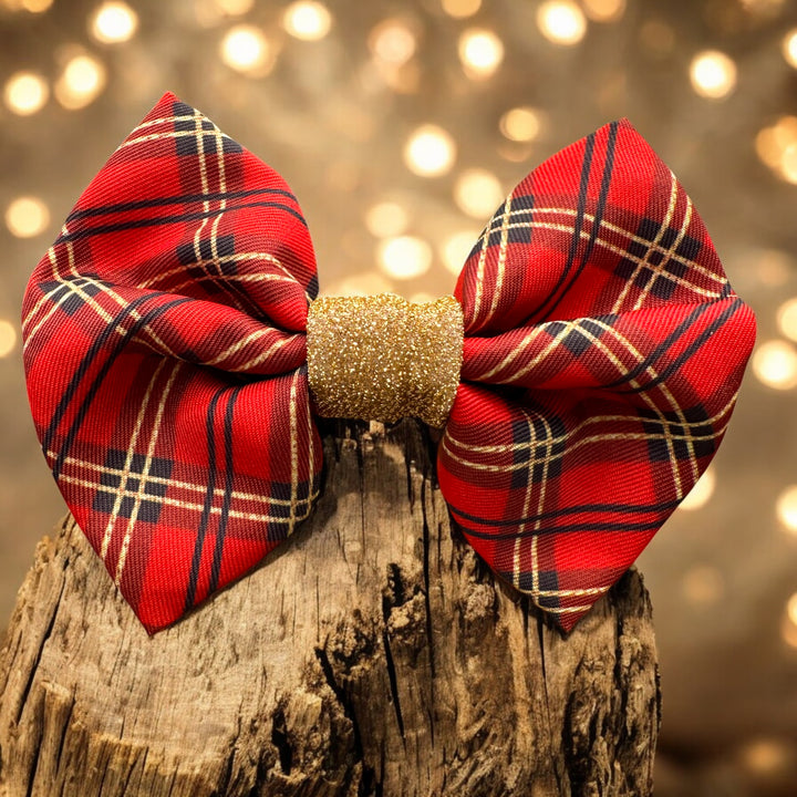 Dog  Bow Tie | Gold & Christmas Plaid