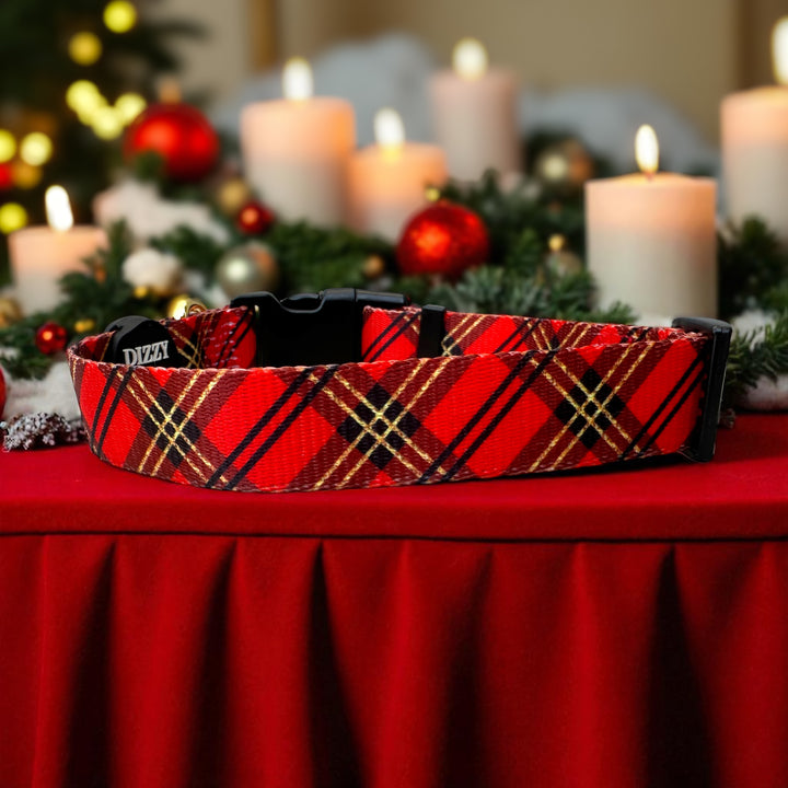 Red and Gold Plaid Dog Collar