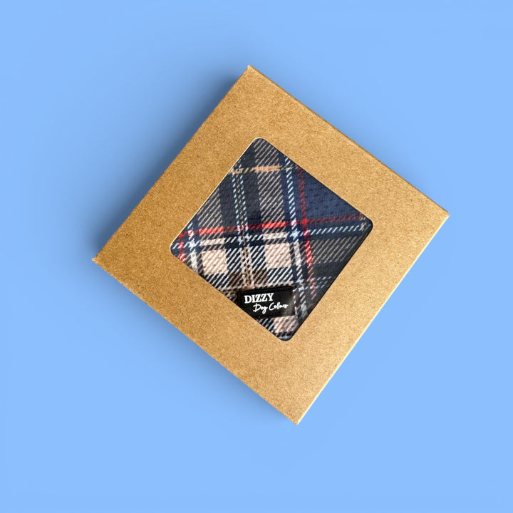 Highland Charm: Navy & Cream Tartan Dog Bandana - Tie Up Style