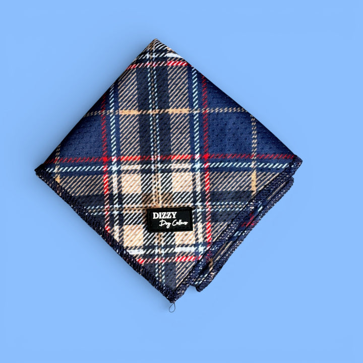 Highland Charm: Navy & Cream Tartan Dog Bandana - Tie Up Style