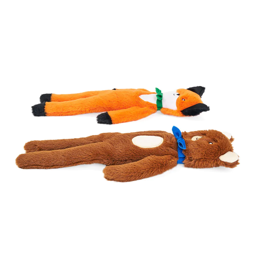 Zippy Paws Fluffy Peltz Plush Squeaker Dog Toy - Bear & Fox 2- Pack