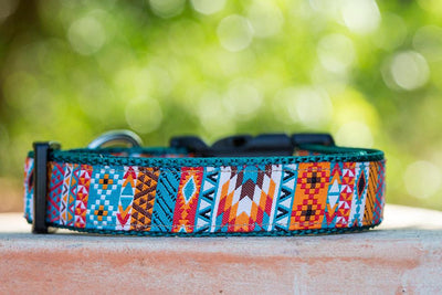 Aztec / Mexican Dog Collar XS-XL-Dog Collar-Dizzy Dog Collars-Extra Small 5/8" (1.5cm) Wide-On Black-Dizzy Dog Collars