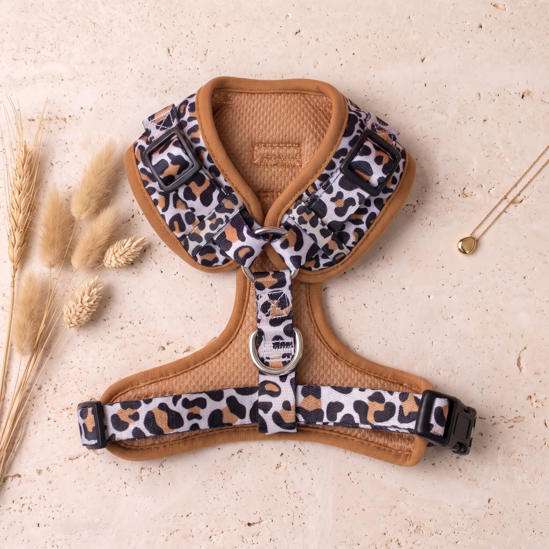 DOG HARNESS | Latte Leopard | Neck Adjustable Dog Harness