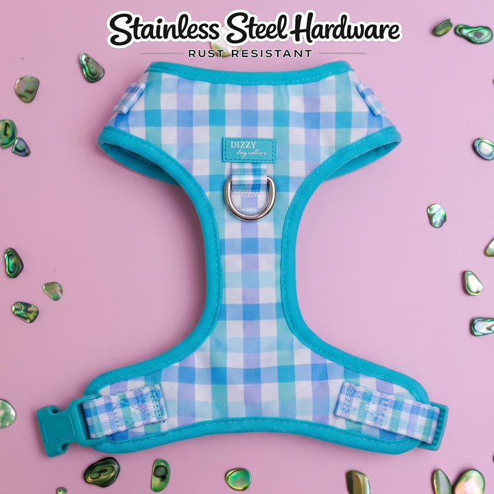DOG HARNESS |  Breezy Blue Gingham | Neck Adjustable Dog Harness