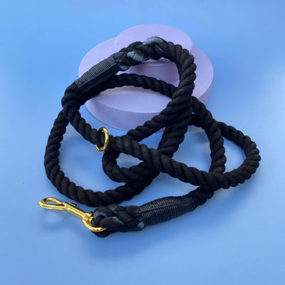 Black & Gold Rope Lead-Dizzy Dog Collars