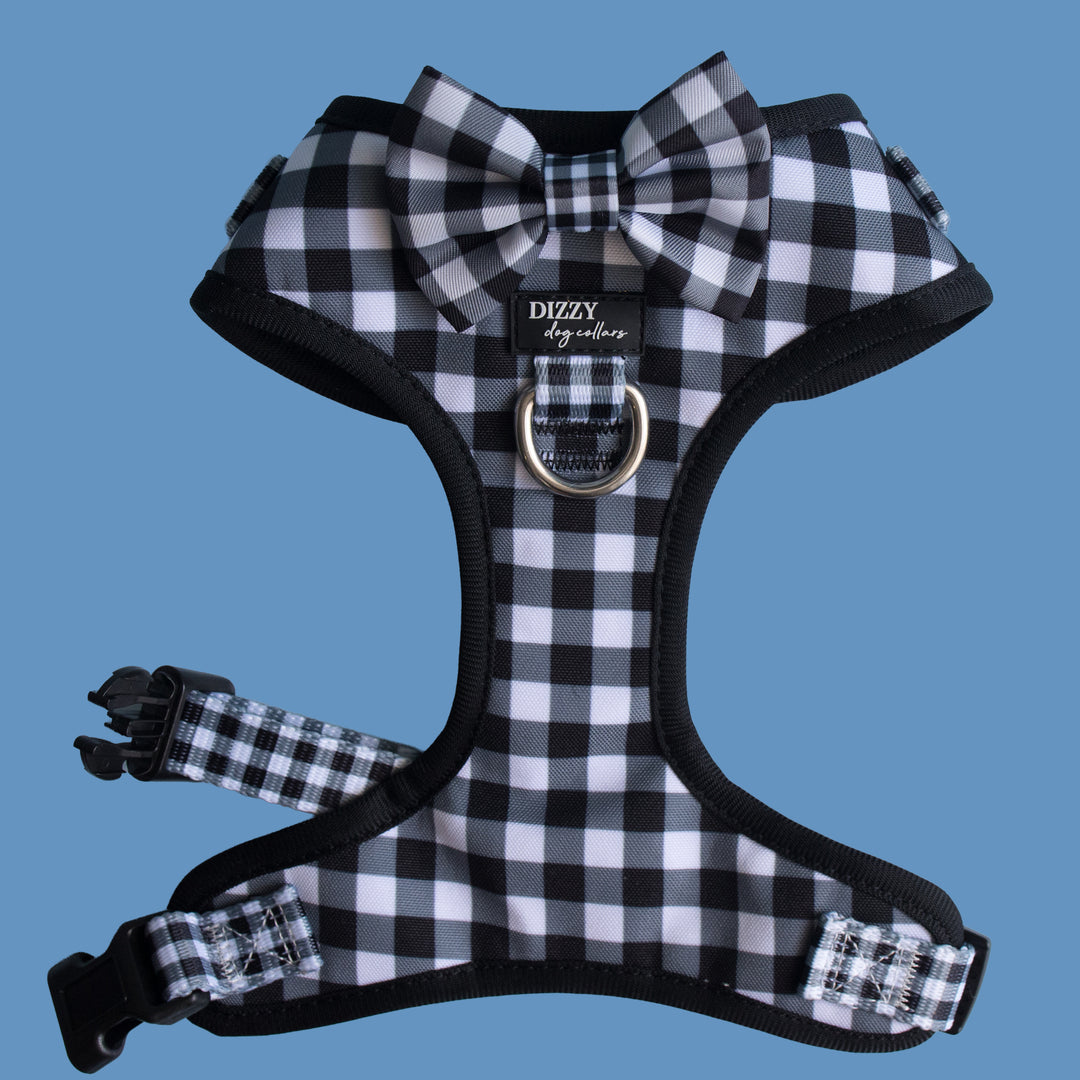 Classic Gingham Adjustable Dog Harness with Removable Bow Tie