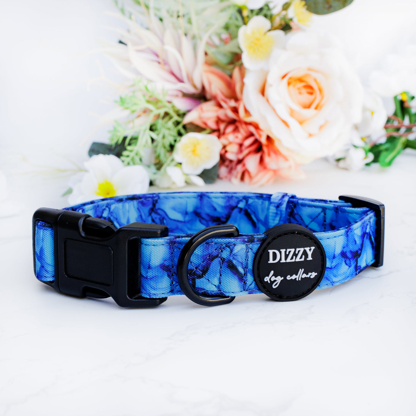 Blue Marble Dog Collar | Canvas & Neoprene Dog Collar-Dog Collar-Dizzy Dog Collars