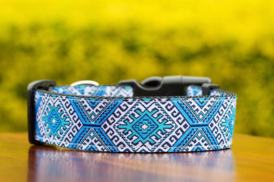 Blue Mexican Dog Collar 1.5" Wide-Dog Collar-Dizzy Dog Collars-Medium-Dizzy Dog Collars
