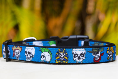Blue Skulls Dog Collar (Premade)-Dog Collar-Dizzy Dog Collars