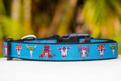 Boho Hippie Skulls Dog Collar (Premade)-Dog Collar-Dizzy Dog Collars