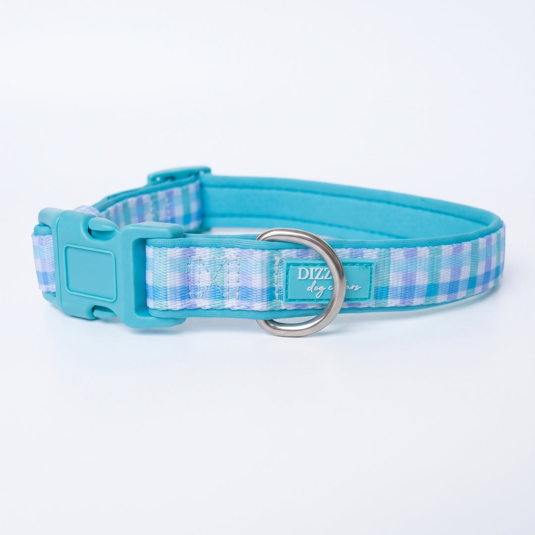 Breezy Blue Gingham Dog Collar | Neoprene Dog Collar