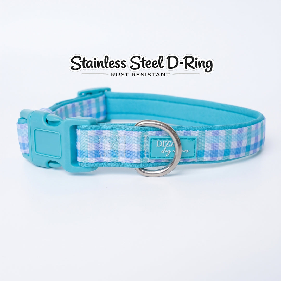 Breezy Blue Gingham Dog Collar | Neoprene Dog Collar