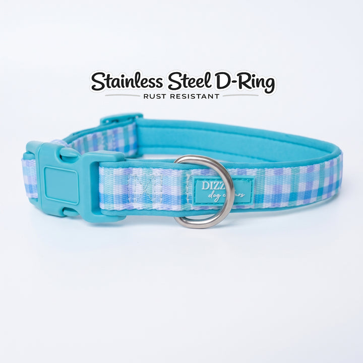 Breezy Blue Gingham Dog Collar | Neoprene Dog Collar