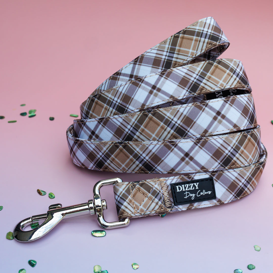 Maplewood: Caramel & Brown Plaid Dog Leash Fully Padded Leash