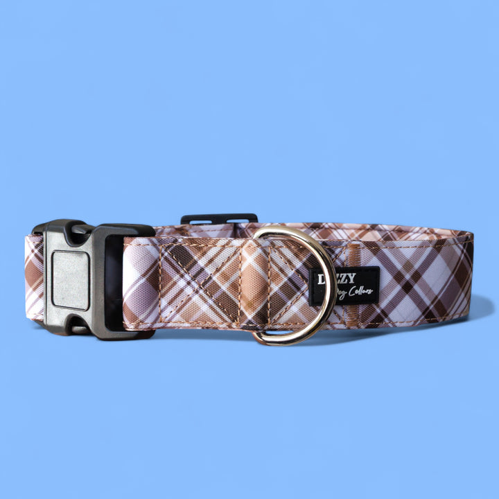 Extra Wide /// Maplewood: Caramel & Brown Plaid Dog Collar | Canvas & Neoprene Dog Collar