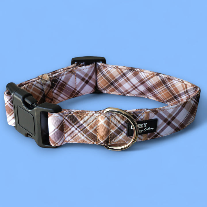 Extra Wide /// Maplewood: Caramel & Brown Plaid Dog Collar | Canvas & Neoprene Dog Collar