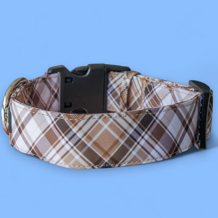 Extra Wide /// Maplewood: Caramel & Brown Plaid Dog Collar | Canvas & Neoprene Dog Collar