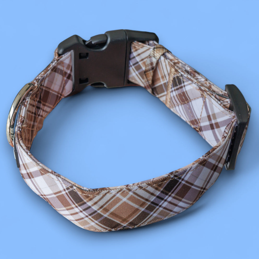 Extra Wide /// Maplewood: Caramel & Brown Plaid Dog Collar | Canvas & Neoprene Dog Collar