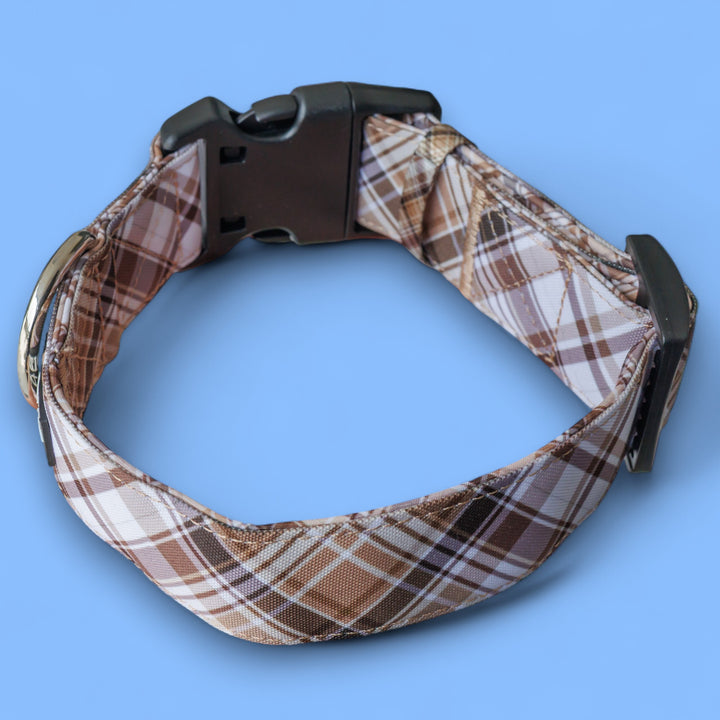 Extra Wide /// Maplewood: Caramel & Brown Plaid Dog Collar | Canvas & Neoprene Dog Collar