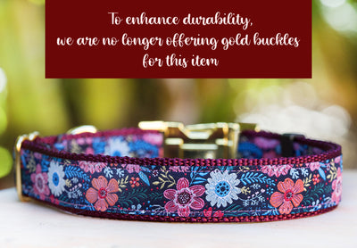 Burgundy Floral Dog Collar | Handmade to order |-Dog Collar-Dizzy Dog Collars