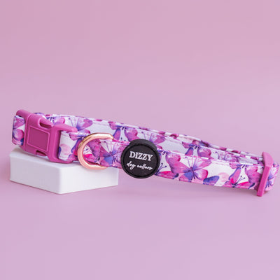 Pink Butterflies Dog Collar | Canvas & Neoprene Dog Collar-Dog Collar-Dizzy Dog Collars