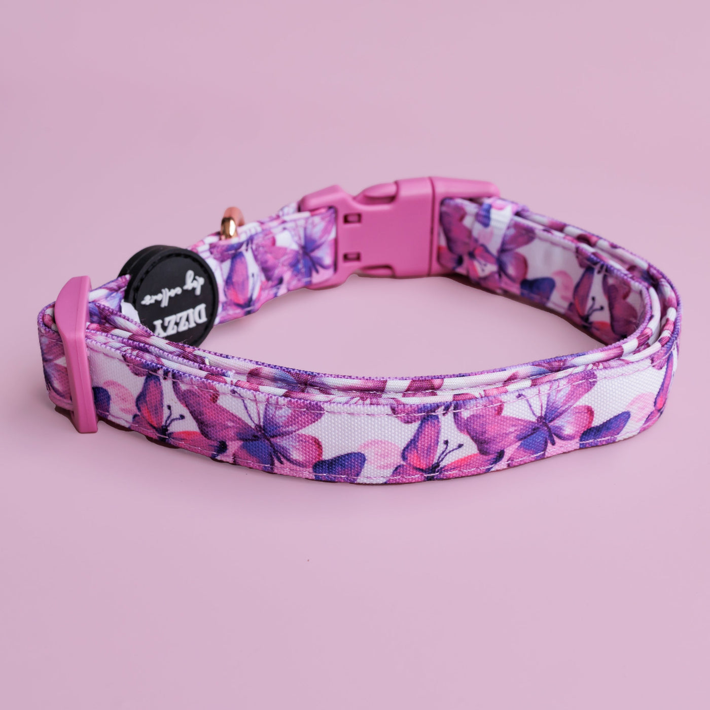 Pink Butterflies Dog Collar | Canvas & Neoprene Dog Collar-Dog Collar-Dizzy Dog Collars
